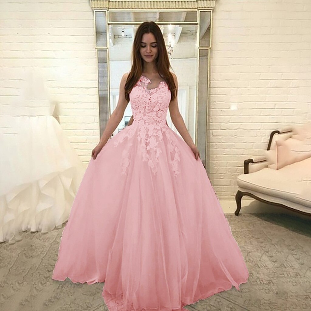 Damenmode Langes Kleid Blumenspitze Elegant Chiffon Abendparty Maxikleid Sommer New Style Ärmelloses Ballkleid Sukienka #GH tif-shop24.de