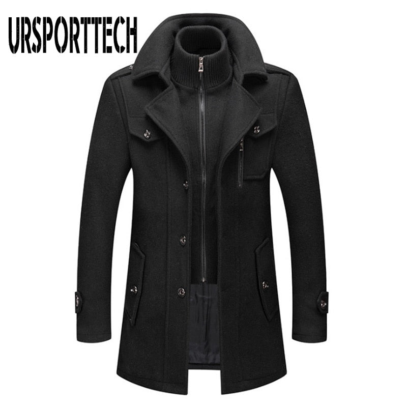 Winter Herren Wollmantel Neue Einfarbig Kältebeständige  Wollmantel Doppelkragen Casual Trenchcoat tif-shop24.de