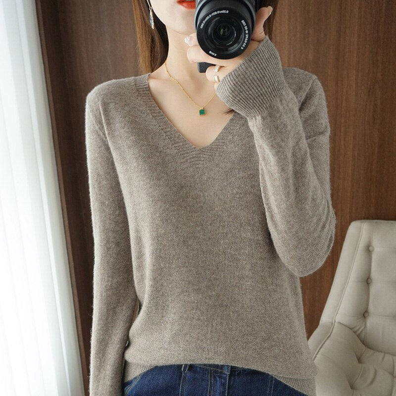 V-Ausschnitt Kaschmirpullover Warm halten Strickpullover Korean Fashion Loose Tops Pull  Basic Sweaters tif-shop24.de