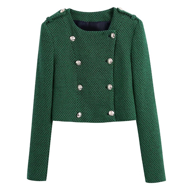 Aachoae Frauen Grün Farbe Tweed Jacke Casual O Neck Long Sleeve Gestellte Mode Chic Oberbekleidung Tops tif-shop24.de