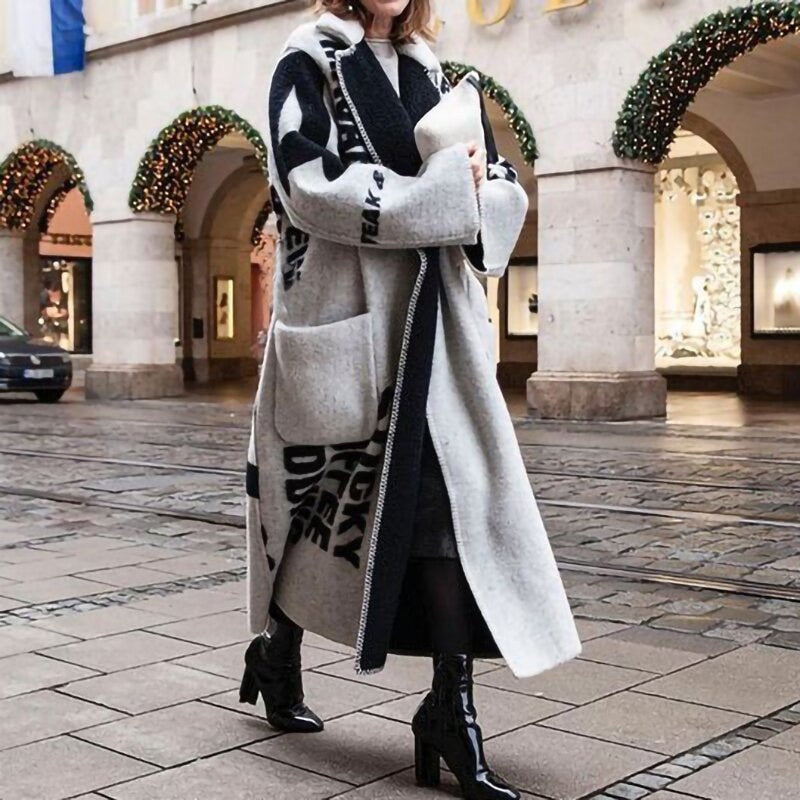 Langer Doppelseitiger Druck Tweed Mantel Elegant Revers Lose Oberbekleidung tif-shop24.de