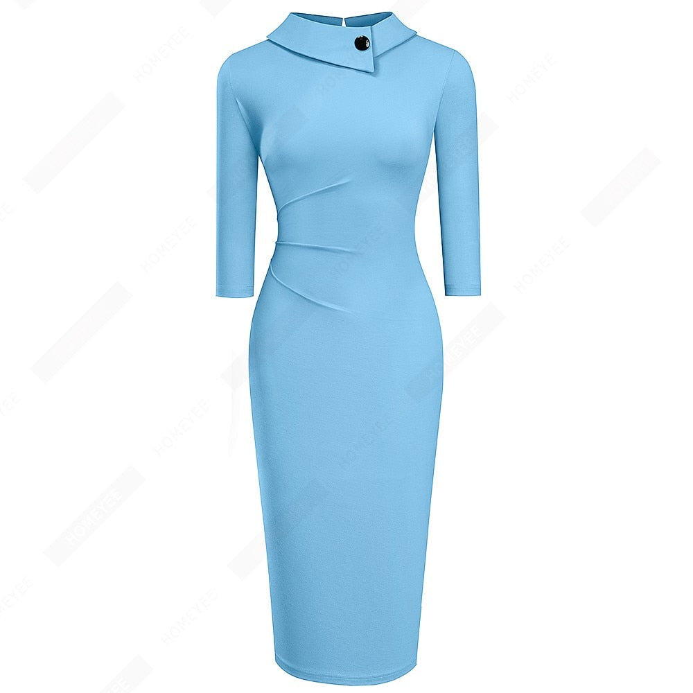 Frauen Solid Color Chic Button Schlanke elegante Business-Kleider Classic Wear to Work Büro Bodycon Bleistiftkleid EB574 tif-shop24.de