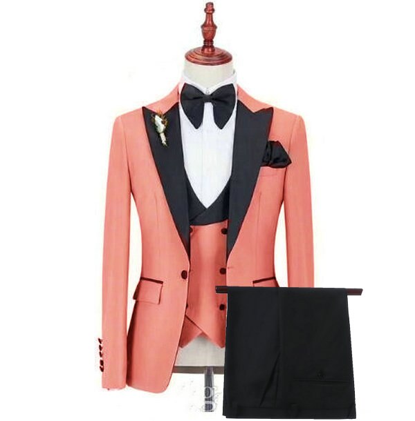 Pink mit schwarzen Ansteckanzügen für Männer Terno Slim Groom Custom 3-teiliger Hochzeit Herrenanzug Masculino Jacke + Hose + Weste + Schleife tif-shop24.de