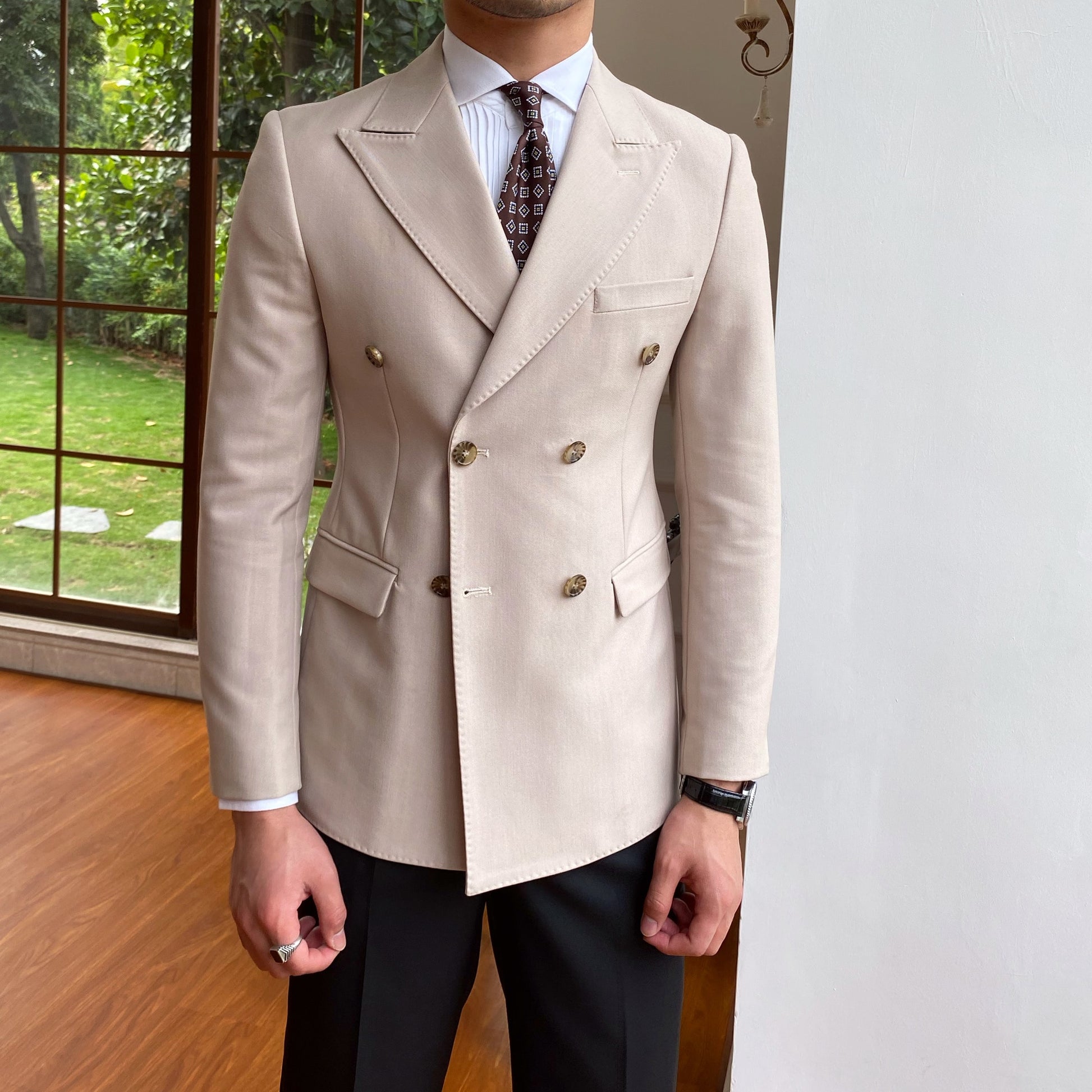 British Slim Suit Man Blazer Homme Prom Blazer For Men  Spring Italian Big Collar Gentleman Double Breasted Blue Casual Suit tif-shop24.de