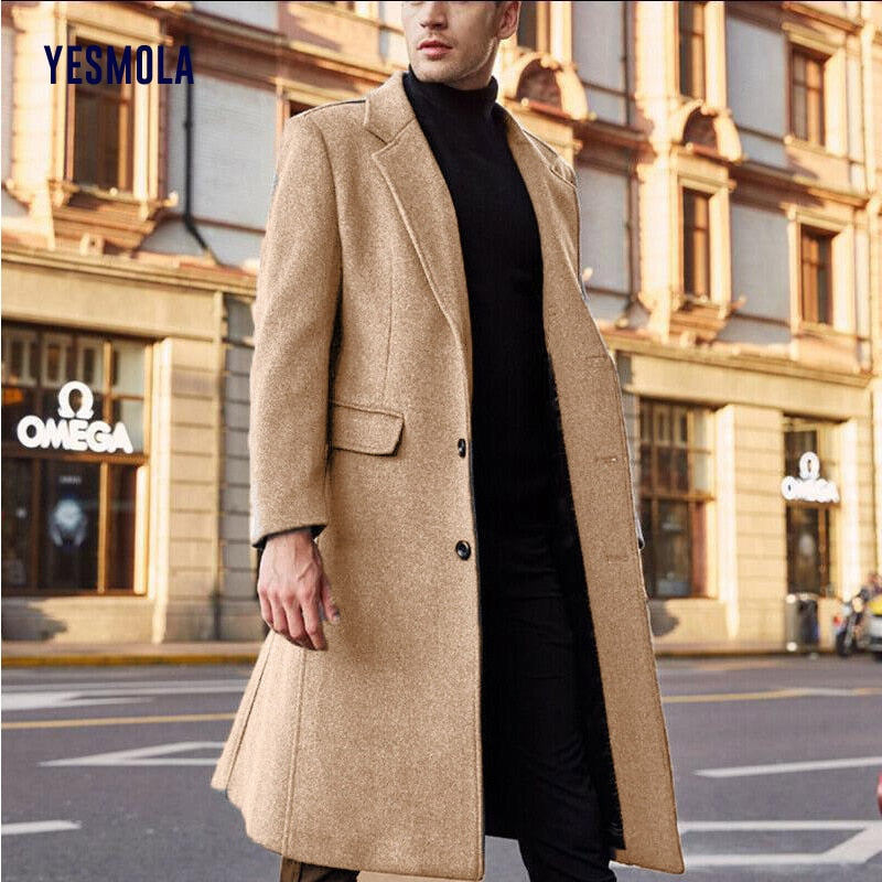 YESMOLA Solide Langarm Woolen Fleece Mantel Streetwear Fashion Lange Oberbekleidung tif-shop24.de