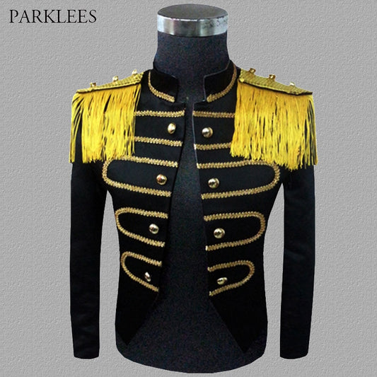 Gothic Herren Epaulette Blazer Vintage Steampunk Schlagzeuger Anzug Jacke Rock Kleid Uniform Stage Drama Halloween Kostüm Homme Blazer tif-shop24.de