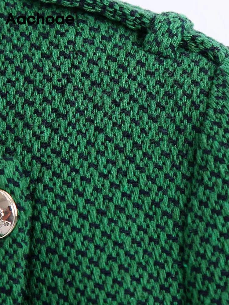 Aachoae Frauen Grün Farbe Tweed Jacke Casual O Neck Long Sleeve Gestellte Mode Chic Oberbekleidung Tops tif-shop24.de