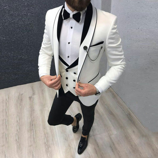 Herrenanzug Mode Formale Business Slim Fit 3-teilige weiße Blazer Burgunder Hose Herren Smoking Hochzeit Herrenanzüge Bräutigam Anzug tif-shop24.de