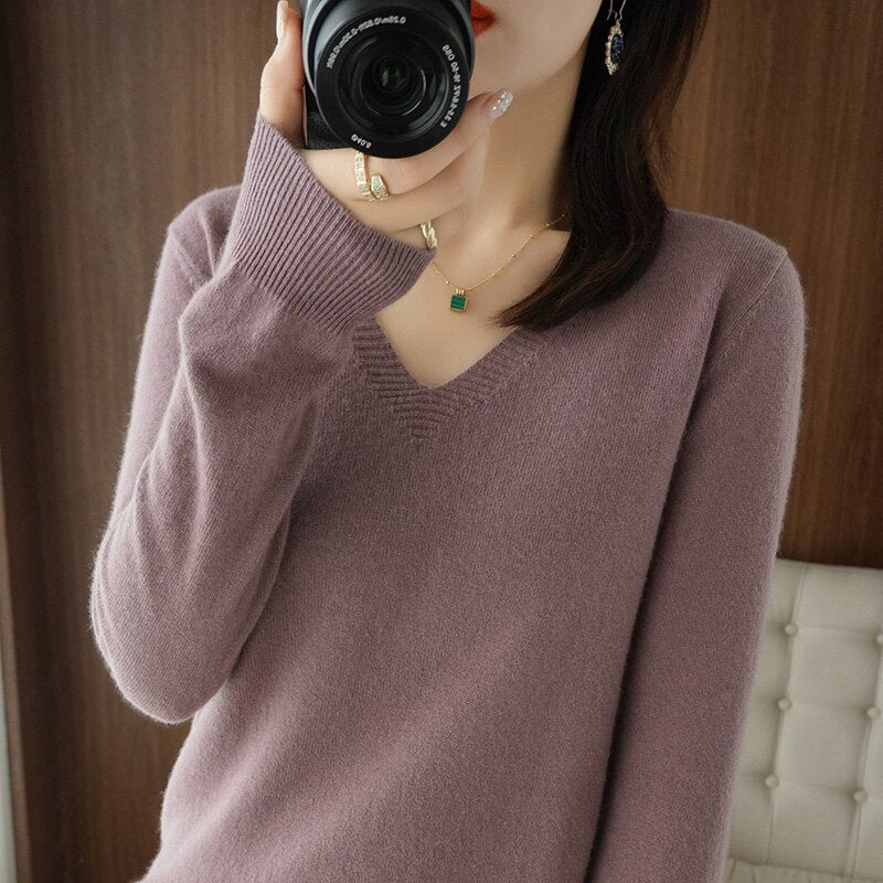 V-Ausschnitt Kaschmirpullover Warm halten Strickpullover Korean Fashion Loose Tops Pull  Basic Sweaters tif-shop24.de