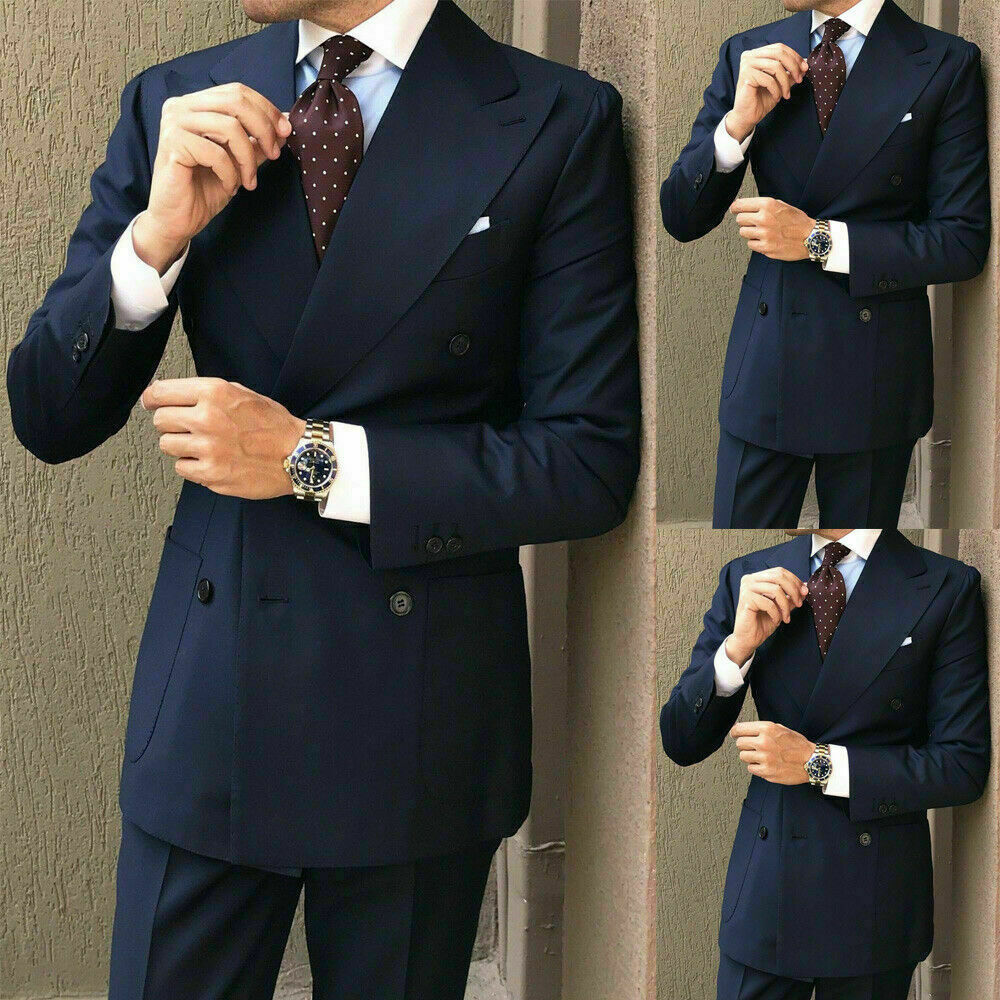 Breite Revers Peak Navy Blue Smoking Männer Hochzeit formelle Prom Bräutigam Anzug 2 Stück (Jacke und Hose) Custom Anzug N33 tif-shop24.de