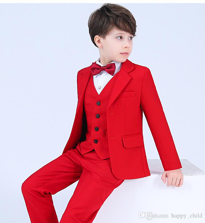 Neu Eingetroffen Rote Kinder-Smoking-schöne  Abschlussball-Anzüge (Jacke + Hose + Weste + Krawatte) tif-shop24.de
