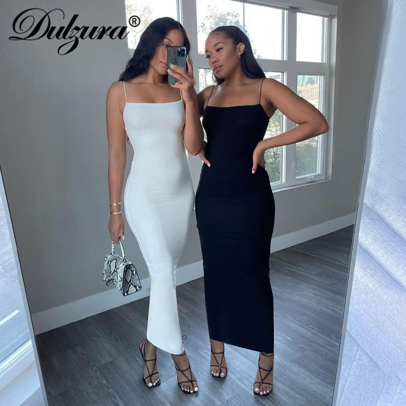 Dulzura Solide Strap Midi Kleid Bodycon Sexy Streetwear Party Club Elegante Mode Kleidung tif-shop24.de