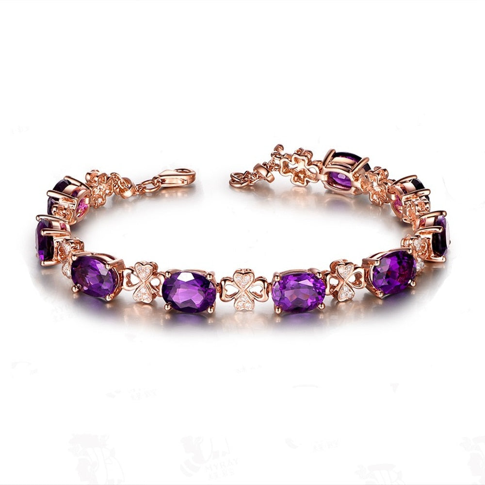 Natürliche Amethyst Edelstein Armband 18K Rose Gold Schmuck Pulseras De Bizuteria tif-shop24.de