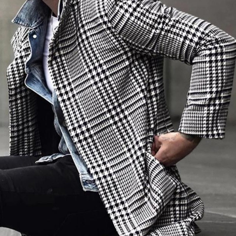 PFHQ Plaid Karo Windjacke Slim Fit Streetwear Mantel Einreiher Trenchcoat 21D3186 tif-shop24.de