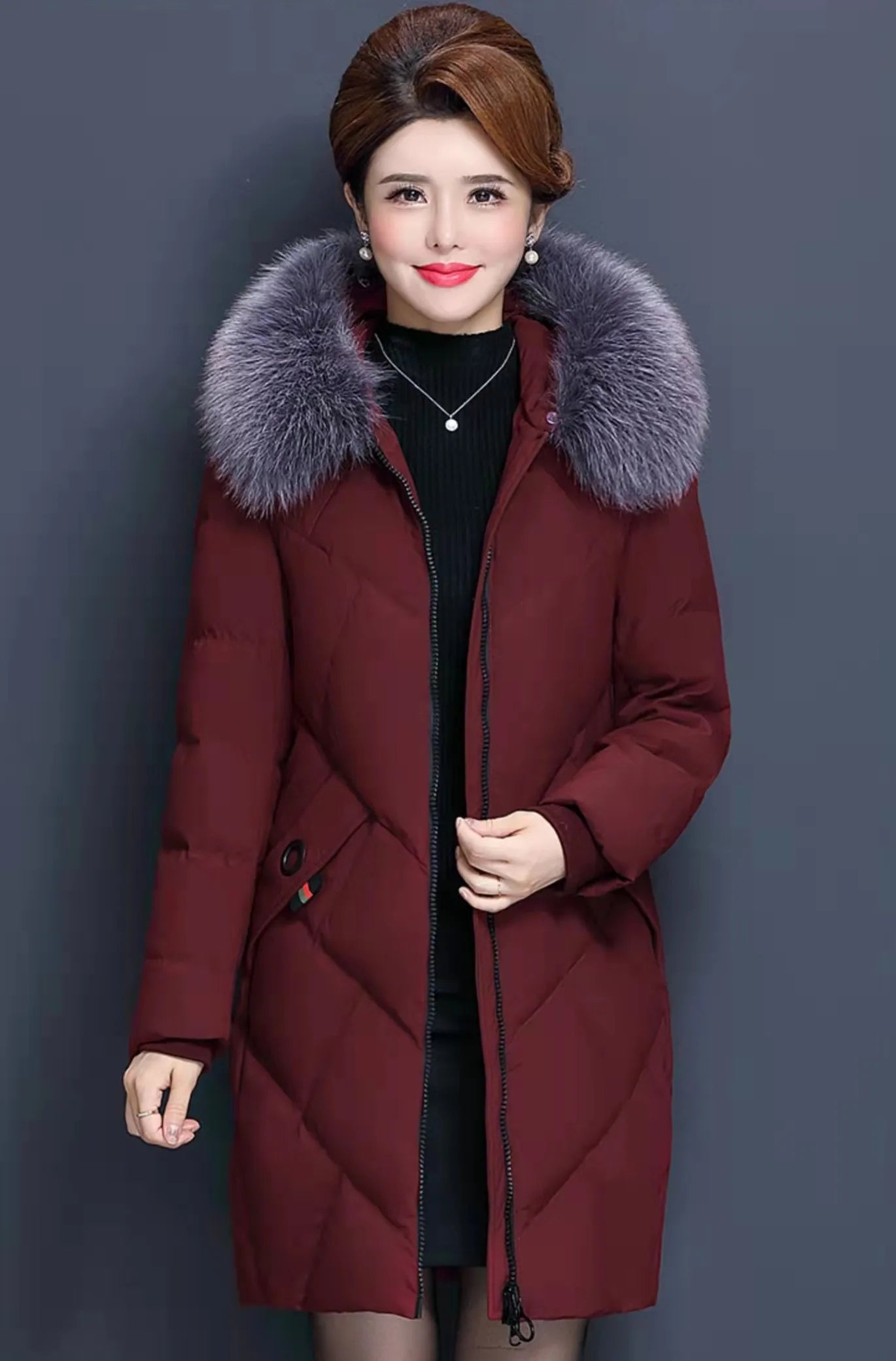 Down Cotton Clothes Jacket Big Fur Collar Solid Color Large Size Loose Winter Coat Hooded Manteau