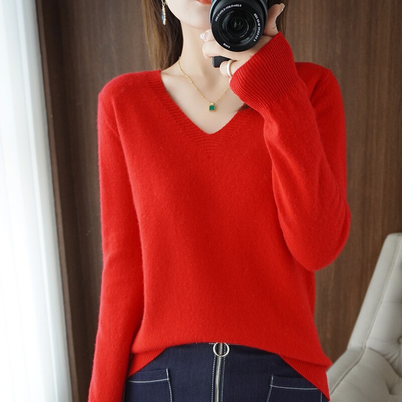 V-Ausschnitt Kaschmirpullover Warm halten Strickpullover Korean Fashion Loose Tops Pull  Basic Sweaters tif-shop24.de