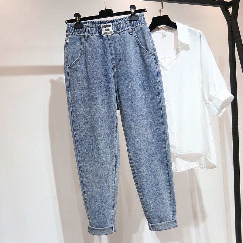 Jeans für Frauen High Waist Plus Size Weichspüler Denim in voller Länge Retro Blue Grau 4xl 5xl tif-shop24.de