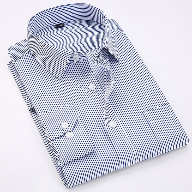 Business Bügelfrei  Regular Fit Herren gestreifte Hemden formal Langarm quadratischen Kragen einfache Pflege tif-shop24.de