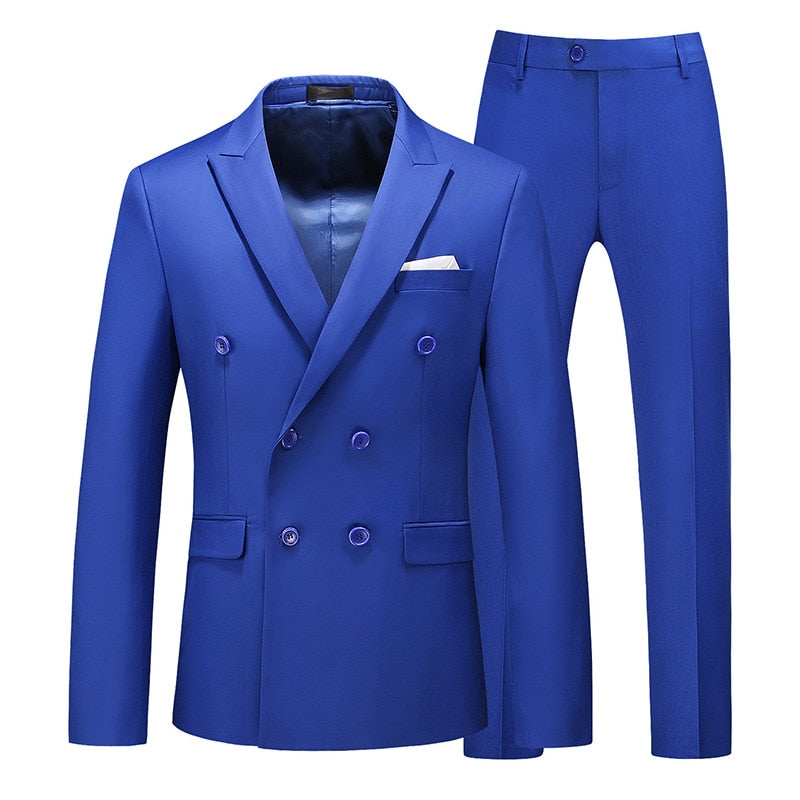 Zweireihiger Smoking Anzug Männer Business Arbeit Hochzeit Formelle Sets Solide Anzug Jacke mit Hose Slim Fit Korean Casual Kleidung tif-shop24.de