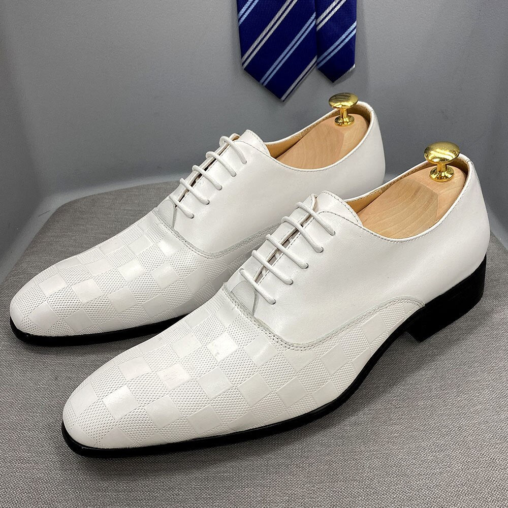 Luxus Italienischen Herren Oxford Schuhe Fashion Plaid Print Echtem Leder Schwarz Weiß Lace Up Hochzeit Büro Anzug Kleid Schuhe tif-shop24.de
