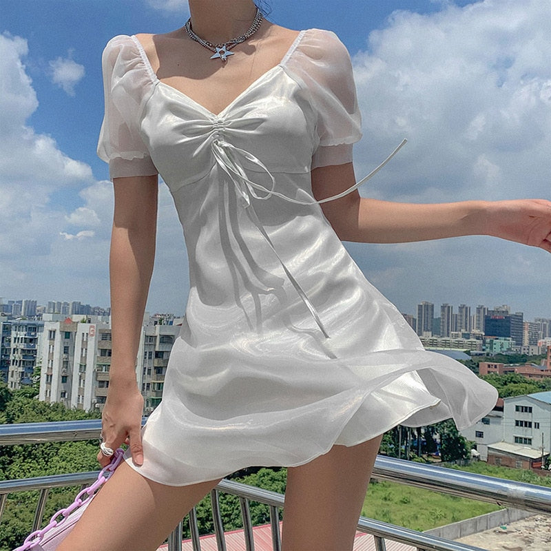 2021 mode Frauen Sommer Sommerkleid  Harajuku Koreanische Stil Sexy Fee Weiß Mini Kleid Casual Nette Kawaii Kleidung tif-shop24.de