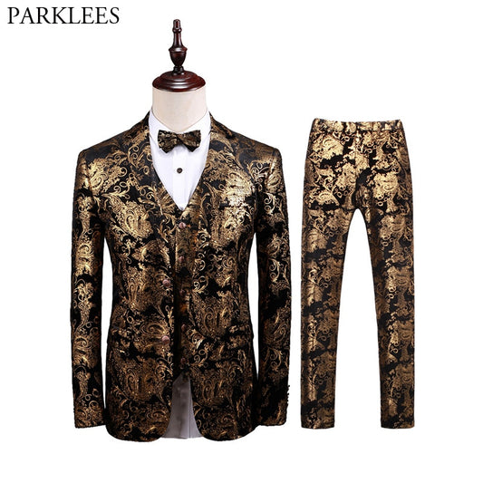 Luxus Gold Paisley 3 Stück Smoking Anzüge Männer Marke Slim Fit Hochzeit Bräutigam Samt Kleid Anzüge Herren Party Prom Stage Kostüm Homme tif-shop24.de