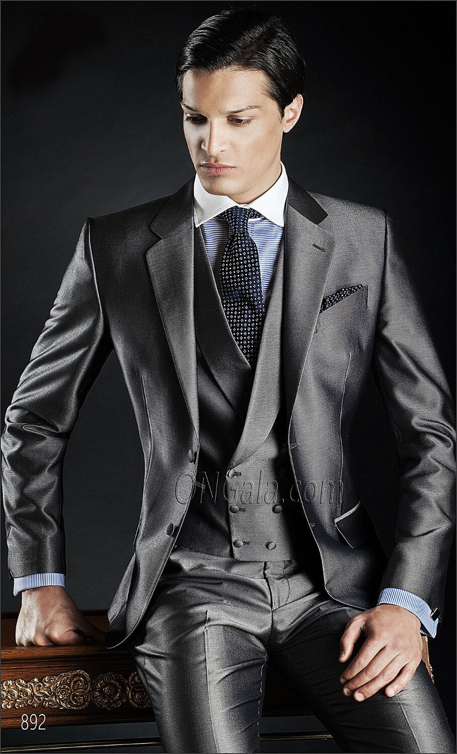 2021 Neue Eingetroffen  Bräutigam Smoking Groomsmen Shiny Grey Hochzeit   (Jacke + Hose + Krawatte + Weste) B143 tif-shop24.de