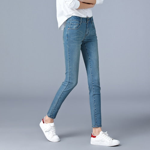 Jeans für Frauen hohe Taille plus Größe in voller Länge Skinny Pencil schwarz blau Jeanshose tif-shop24.de
