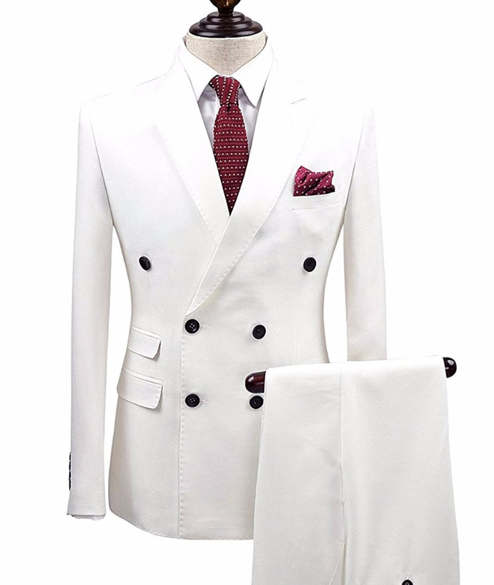 Weiß 2 Stück Herren Anzüge Zweireiher Bräutigam Terno Masculino Rauchen Slim Fit Herren Hochzeitsanzüge  Smoking Jacke + Hose tif-shop24.de