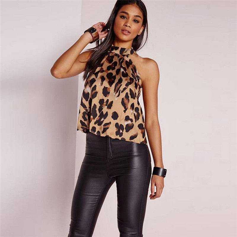 Sexy Schulterfrei Leopard Bluse Chiffon Frauen Tops Sommer Animal Print Casual Backless Sleeveless Shirts tif-shop24.de