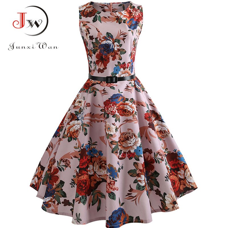 Damen Sommerkleider Robe Elegante Vintage Retro Swing Rockabilly Kleid Hohe Taille Blumen Runway Sundress Tunika tif-shop24.de