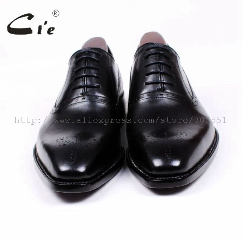 Cie Karree ausschnitte Oxfords Schnürung Solid Black 100% Echte Kalbsleder Atmungs Bespoke Schuh Handgemachte tif-shop24.de