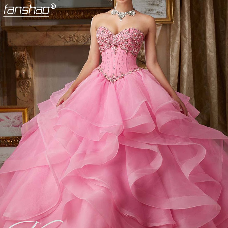 Vestidos Pink Quinceanera Kleider mit Jacke Organza Rüschen Ballkleid tif-shop24.de