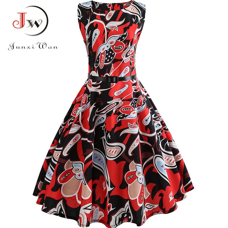 Damen Sommerkleider Robe Elegante Vintage Retro Swing Rockabilly Kleid Hohe Taille Blumen Runway Sundress Tunika tif-shop24.de