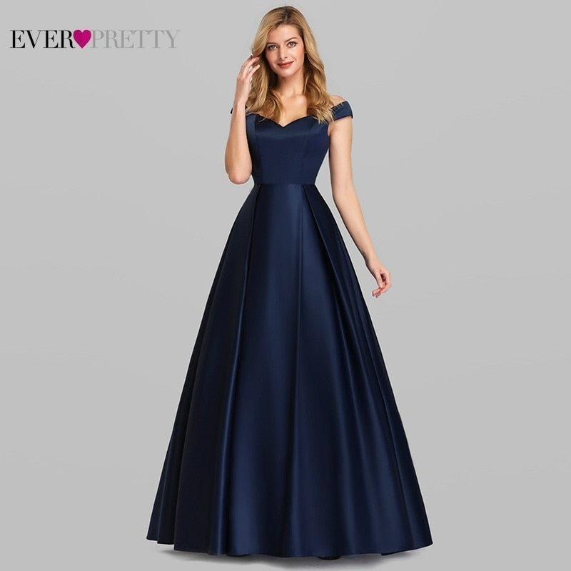 Robe Satin Ballkleider lange immer Ziemlich elegant eine Linie V-Ausschnitt aus der Schulter formelle Partykleider Hochzeit Robe de Soirée tif-shop24.de