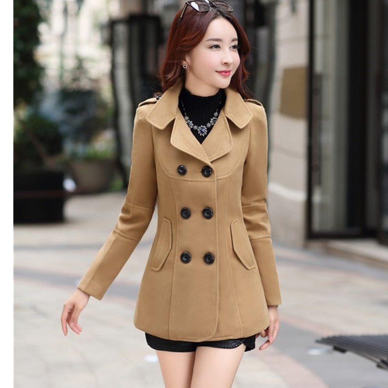 UHYTGF Mode Winter Jacke Zweireiher Kurze Wolle Mantel Einfarbig Koreanische Dünne Woll Jacke tif-shop24.de