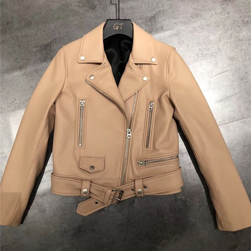 Echtes Leder Jacke Klassische Echt Lamm Shkin  Leder Jacken mit Gürtel tif-shop24.de