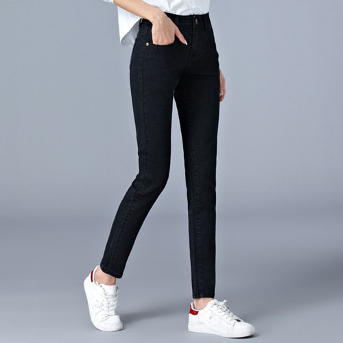 Jeans für Frauen hohe Taille plus Größe in voller Länge Skinny Pencil schwarz blau Jeanshose tif-shop24.de