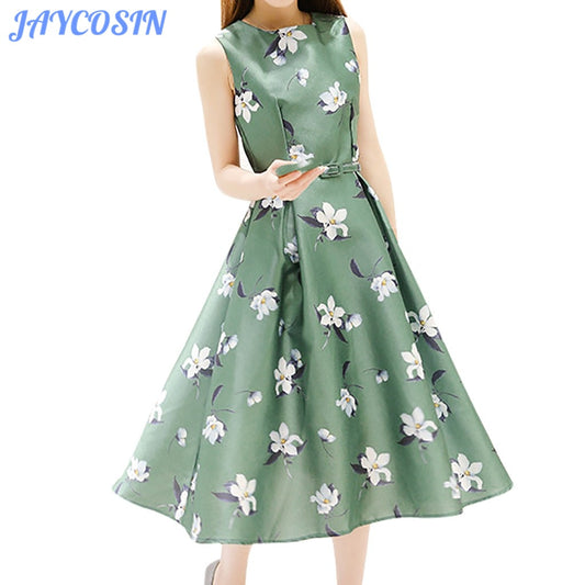 JAYCOSIN  Frauen Kleidung Plus Größe 3XL Sexy Blume Print ärmelloses Kleid böhmischen Schleife Gürtel elegante Party Kleid Vestido tif-shop24.de