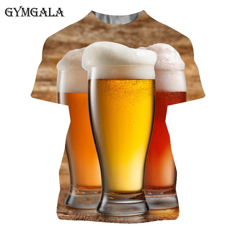 Bier 3D-bedrucktes T-Shirt Spaß und interessante Neuheit 3D-bedrucktes T-Shirt Kurzarm-Oberteil tif-shop24.de