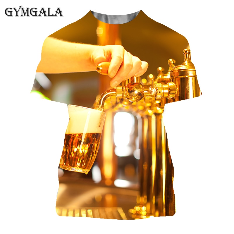 Bier 3D-bedrucktes T-Shirt Spaß und interessante Neuheit 3D-bedrucktes T-Shirt Kurzarm-Oberteil tif-shop24.de