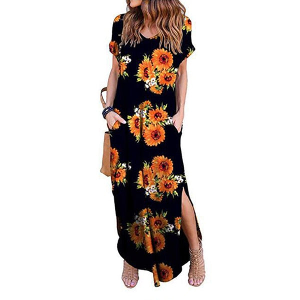 Sexy Frauen Kleid Plus Size 5XL Sommer Casual Kurzarm Blumen Maxi Kleid für Frauen Langes Kleid Kostenloser Versand Lady Kleider tif-shop24.de