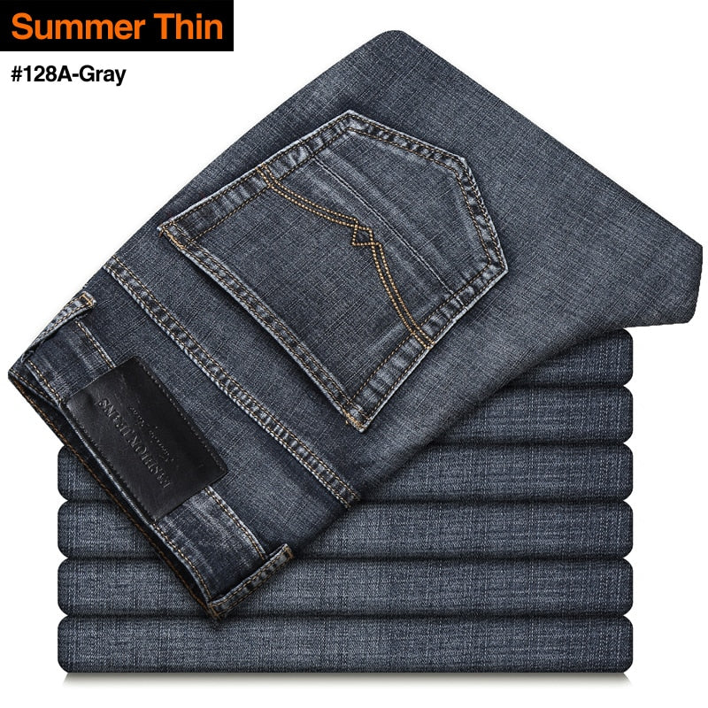 2021 New Herren Stretch Jeans mit normaler Passform Business Casual Classic Style Jeanshose Schwarz Blau Grau Schlauch tif-shop24.de