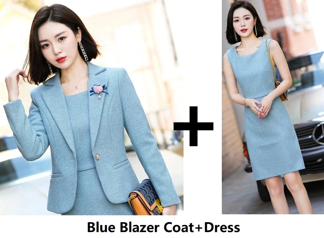 High Quality Fabric Oversize Formal Business Suits with Dress and Jackets Coat OL Styles Ladies Office Work Wear Blazers