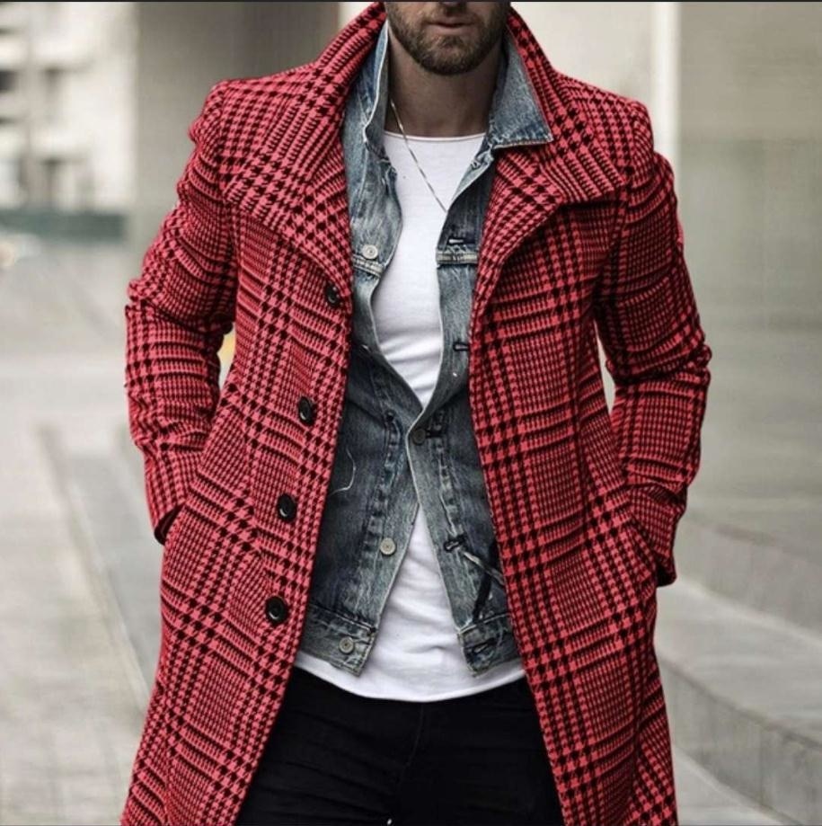 PFHQ Plaid Karo Windjacke Slim Fit Streetwear Mantel Einreiher Trenchcoat 21D3186 tif-shop24.de