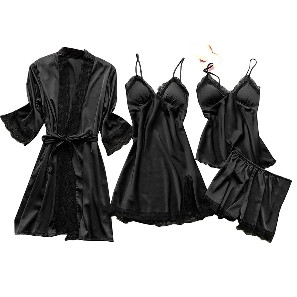 Sexy Dessous Robe Frauen  Nachtwäsche Nachthemd Dessous Frauen Seide Spitze Robe Kleid Babydoll Nachtwäsche Nachthemd Pyjamas Set tif-shop24.de