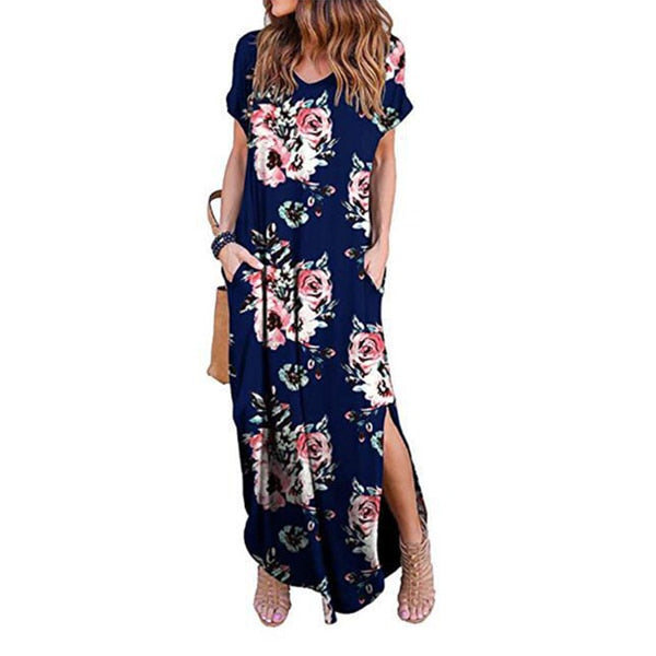 Sexy Frauen Kleid Plus Size 5XL Sommer Casual Kurzarm Blumen Maxi Kleid für Frauen Langes Kleid Kostenloser Versand Lady Kleider tif-shop24.de