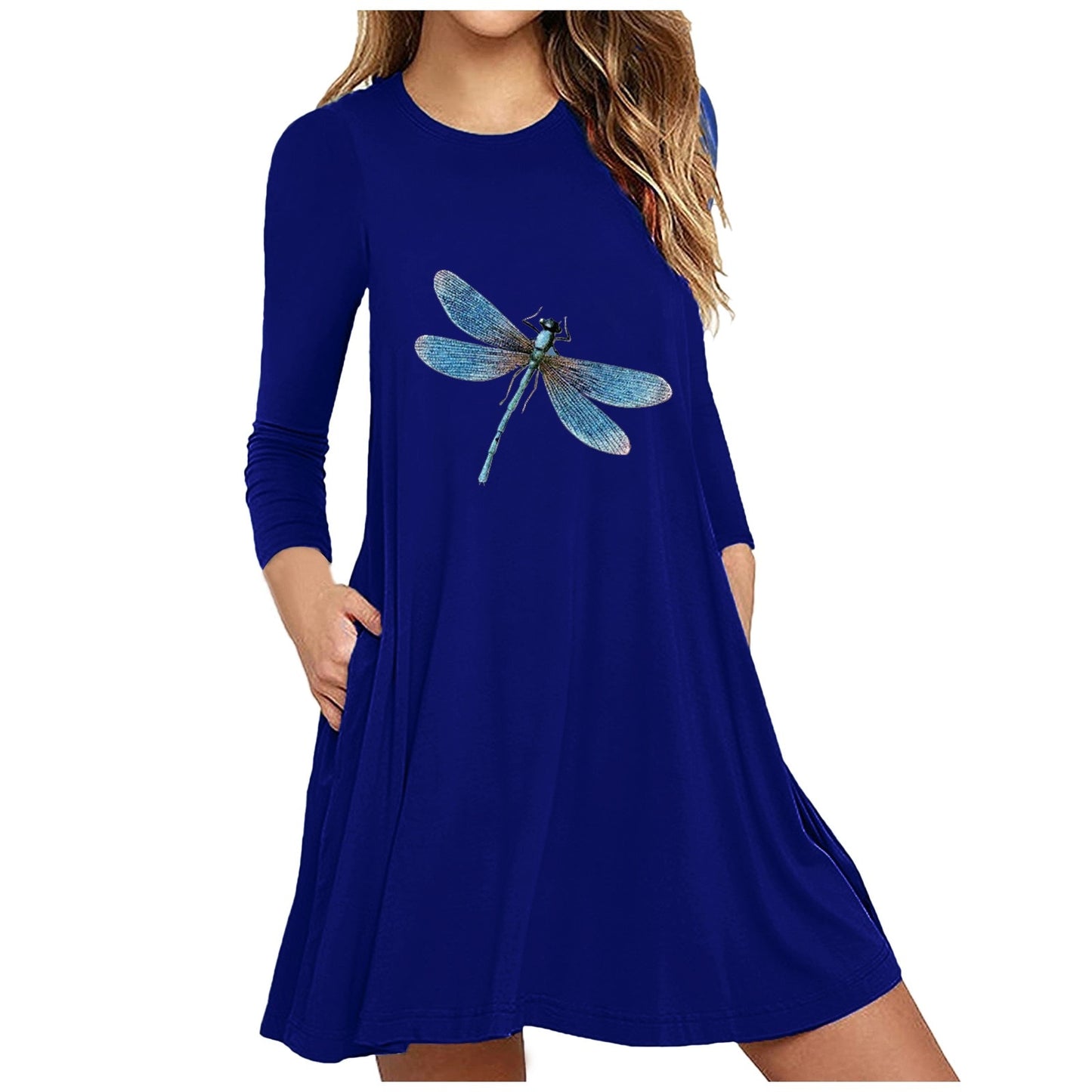 2021 Plus Size Women's Dress Ladies Casual Dragonfly Print Long-sleeved Raglan Mini Dress Home Dress Sundresses Vestido De Mujer tif-shop24.de
