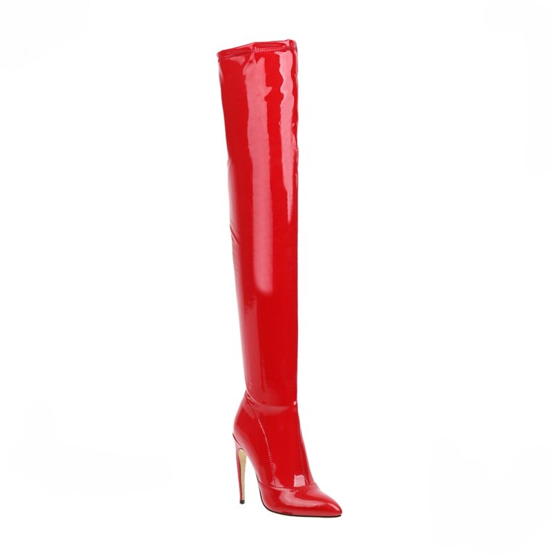 Elastische patent leder schuhe  spitz sexy über das knie stiefel herbst winter rot stiefel oberschenkel hohe stiefel tif-shop24.de