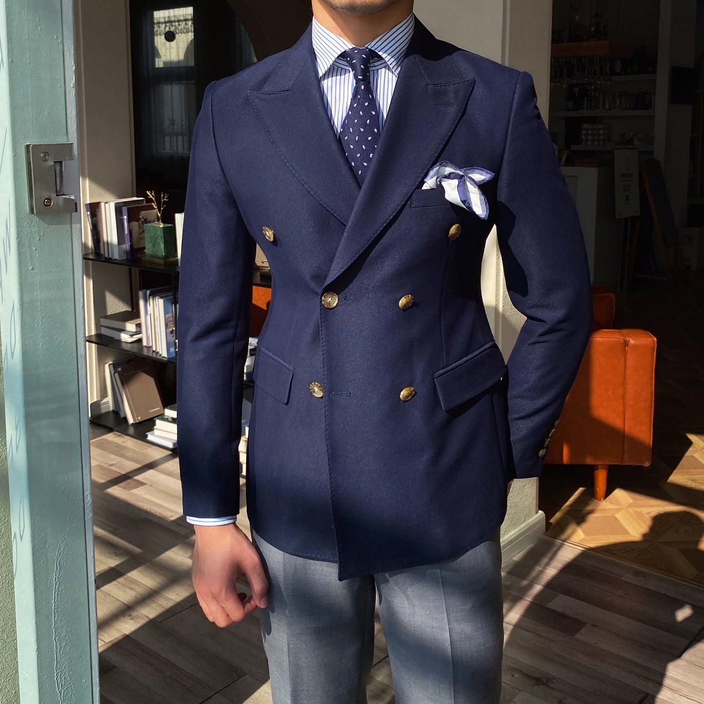 British Slim Suit Man Blazer Homme Prom Blazer For Men  Spring Italian Big Collar Gentleman Double Breasted Blue Casual Suit tif-shop24.de